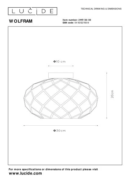 Lucide WOLFRAM - Lámpara de techo - Ø 30 cm - 1xE27 - Negro - TECHNISCH